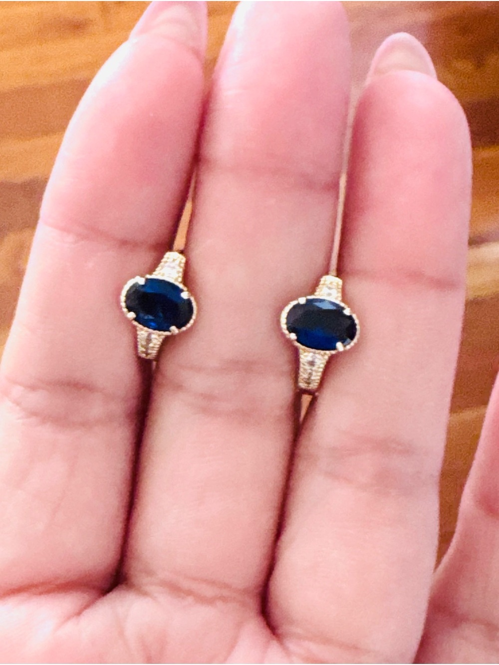 18K Gold-Plated small hoop Earrings with Deep Blue Oval Stones. New